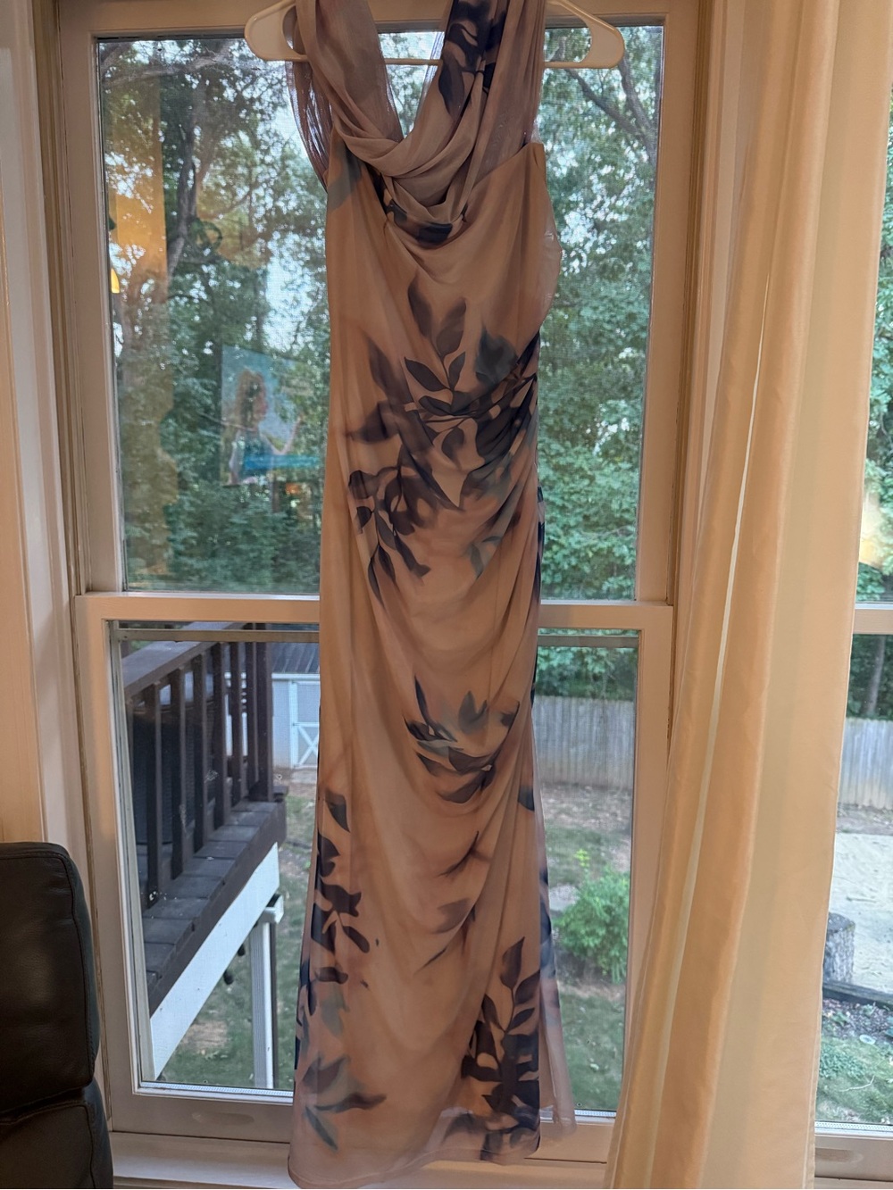Abercrombie & Fitch Taupe Maxi Dress with Navy Floral Accents